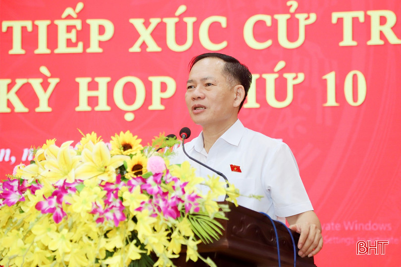 Phó Trưởng đoàn phụ trách Đoàn ĐBQH tỉnh Trần Đình Gia báo cáo một số nội dung tại buổi tiếp xúc. bqbht_br_img-4820-copy.jpg