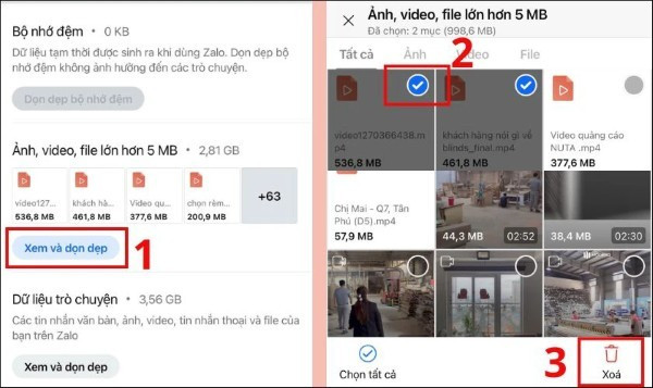 Chọn Xem và dọn dẹp &gt; chọn các file và nhấn Xóa