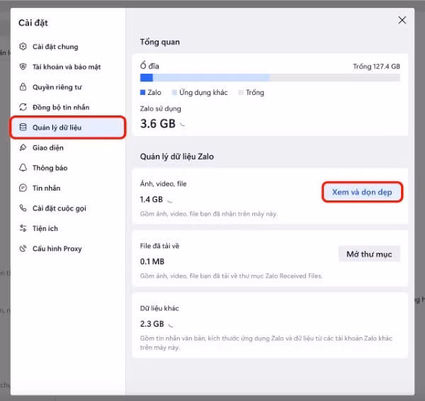 Chọn Quản lý dữ liệu