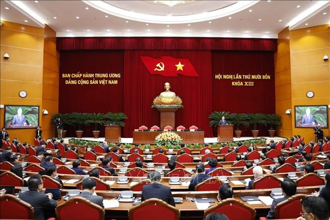 Phiên bế mạc Hội nghị lần thứ 14 Ban Chấp hành Trung ương Đảng khóa XIII. Ảnh: Thống Nhất/TTXVN