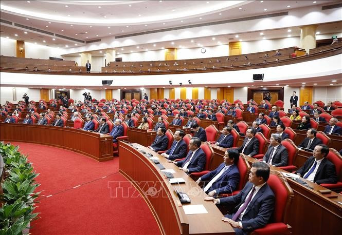 Các đại biểu dự phiên bế mạc Hội nghị lần thứ 14 Ban Chấp hành Trung ương Đảng khóa XIII. Ảnh: Thống Nhất/TTXVN