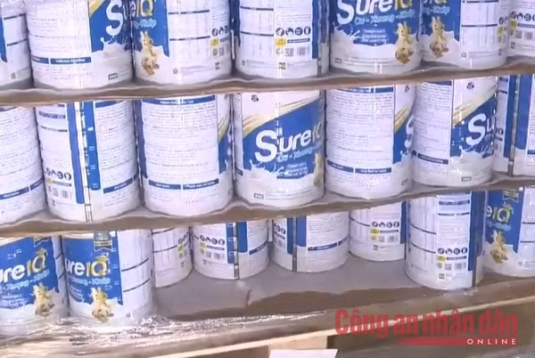 Hàng ngàn hộp sữa bột giả mang nhãn hiệu Sure IQ bị cơ quan Công an thu giữ.