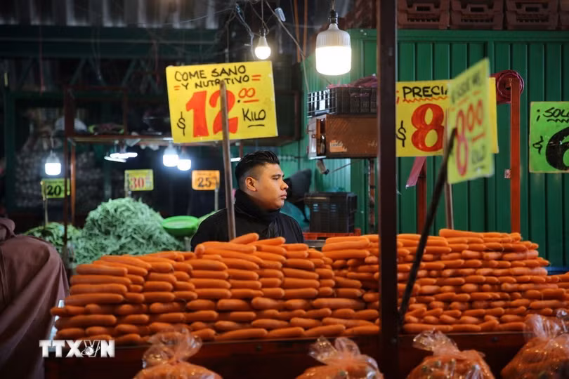 Gian hàng nông sản tại chợ đầu mối Central de Abasto, ngoại ô thủ đô Mexico City. (Ảnh: Phi Hùng/TTXVN)