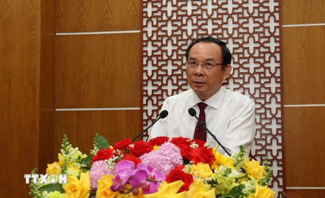 Đồng chí Nguyễn Văn Nên, Ủy viên Bộ Chính trị, Thường trực Tiểu ban Văn kiện Đại hội XIV. (Ảnh: Thanh Tân/TTXVN)