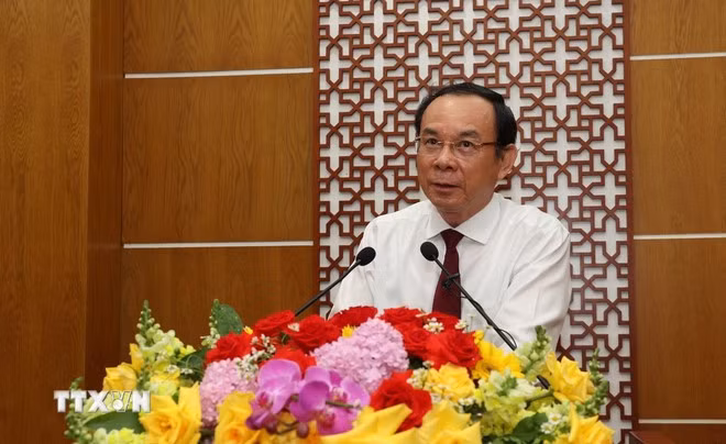 Đồng chí Nguyễn Văn Nên, Ủy viên Bộ Chính trị, Thường trực Tiểu ban Văn kiện Đại hội XIV. (Ảnh: Thanh Tân/TTXVN)