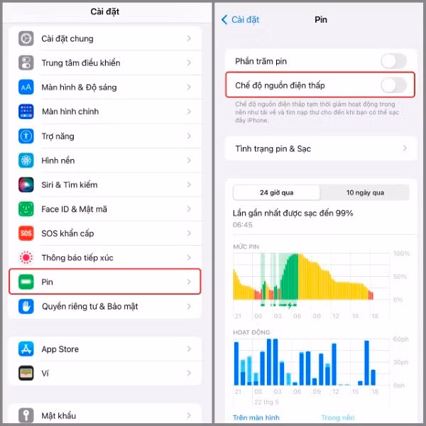 Tắt mục Chế độ nguồn điện thấp