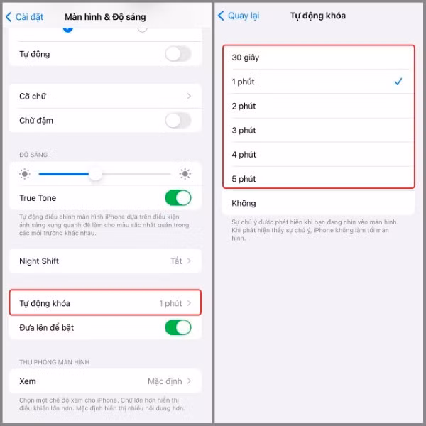 Nhấn vào mục “Tự động khóa”