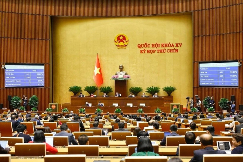 Quốc hội biểu quyết thông qua các luật và Nghị quyết tại Kỳ họp thứ 9, Quốc hội khóa XV. (Ảnh: TTXVN) vna-potal-be-mac-ky-hop-thu-9-quoc-hoi-khoa-xv-8117293.jpg
