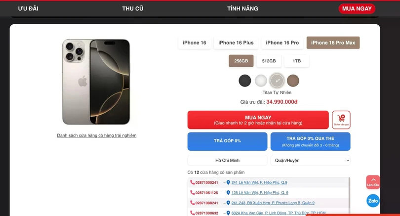 Titan Tự nhiên là bản duy nhất còn sẵn hàng của iPhone 16 Pro Max tại Việt Nam. Ảnh: CPS.