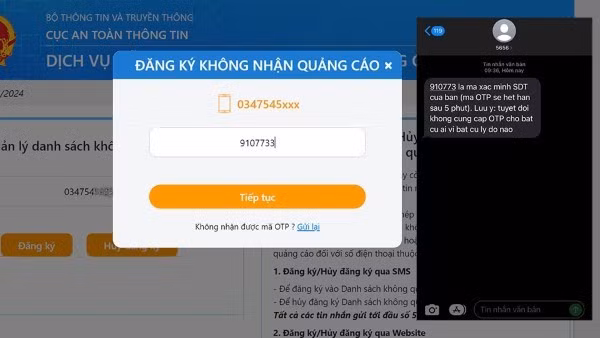 Nhập mã OTP để xác nhận