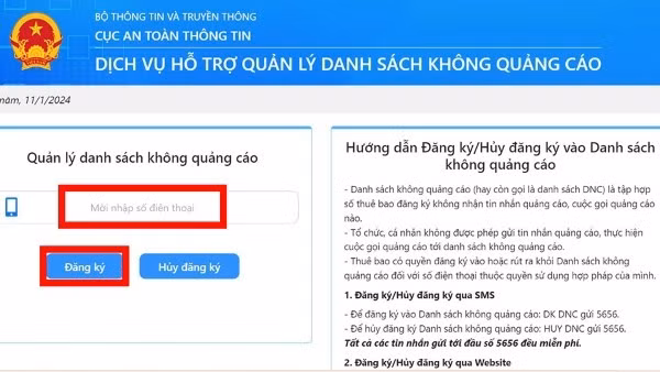 Nhập số điện thoại người dùng và nhấn Đăng ký