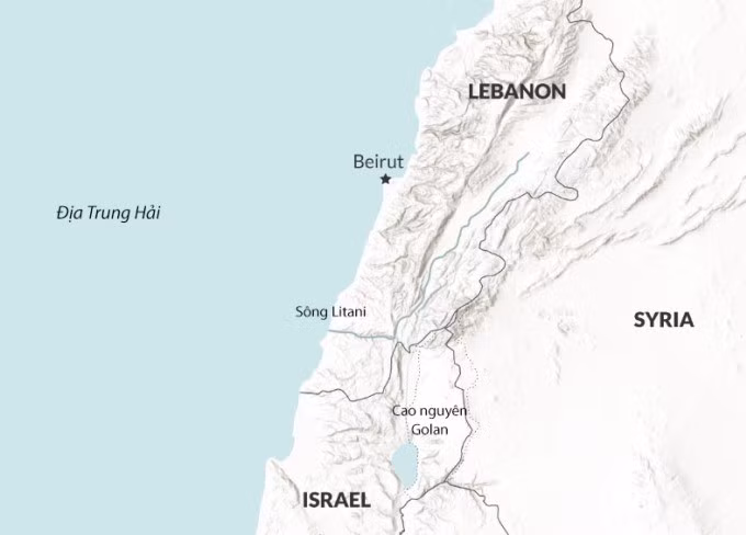 Vị trí Israel, Lebanon và sông Litani. Đồ họa: RENA