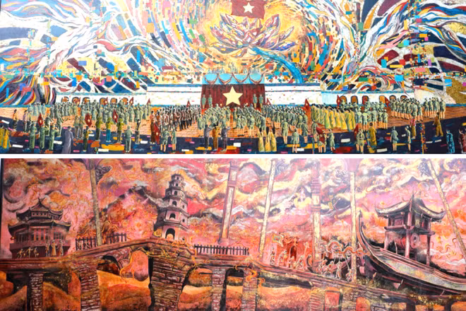 "Bác Hồ đọc Tuyên ngôn độc lập" (trên) và "Mùa Xuân dân tộc."