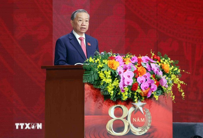 Tổng Bí thư Tô Lâm đọc diễn văn. (Ảnh: Phạm Kiên/TTXVN)