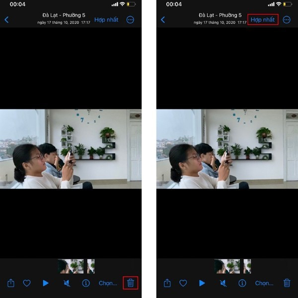 Nhấn vào biểu tượng thùng rác để xóa hoặc chọn Hợp nhất (Merge) Nhấn vào biểu tượng thùng rác để xóa hoặc chọn Hợp nhất (Merge)