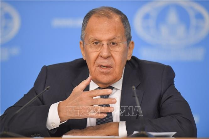 Ngoại trưởng Nga Sergey Lavrov phát biểu tại cuộc họp báo ở thủ đô Moskva. Ảnh: THX/TTXVN