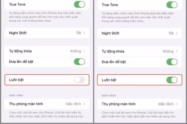 Cách bật/tắt Màn hình luôn bật đơn giản
