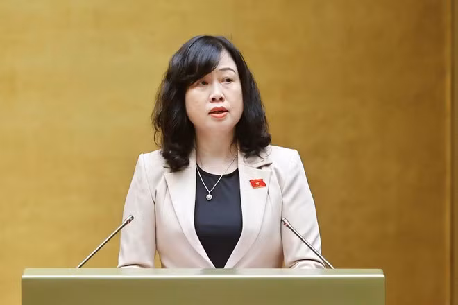 Bộ trưởng Bộ Y tế Đào Hồng Lan trình bày tờ trình. (Ảnh: Doãn Tấn/TTXVN)