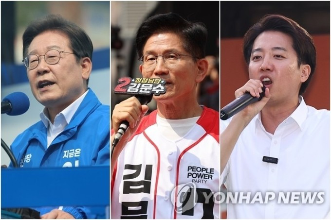 Từ trái sang, ứng viên Lee Jae-myung, Kim Moon-soo và Lee Jun-seok. Ảnh: Yonhap Từ trái sang, ứng viên Lee Jae-myung, Kim Moon-soo và Lee Jun-seok. Ảnh: Yonhap