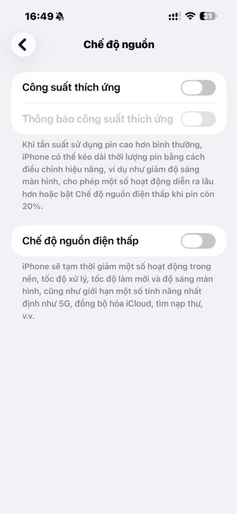 Vô hiệu hóa chế độ nguồn điện thấp