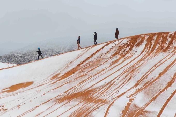 Một góc sa mạc Sahara phủ đầy tuyết. Ảnh: Bav Media