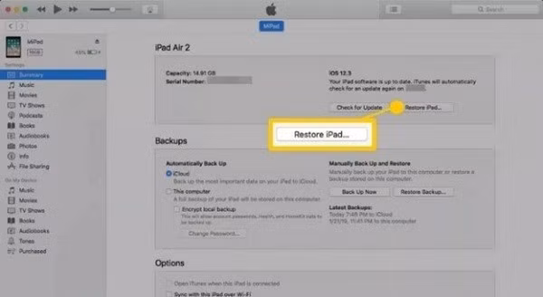 Restore iPad bằng iTunes
