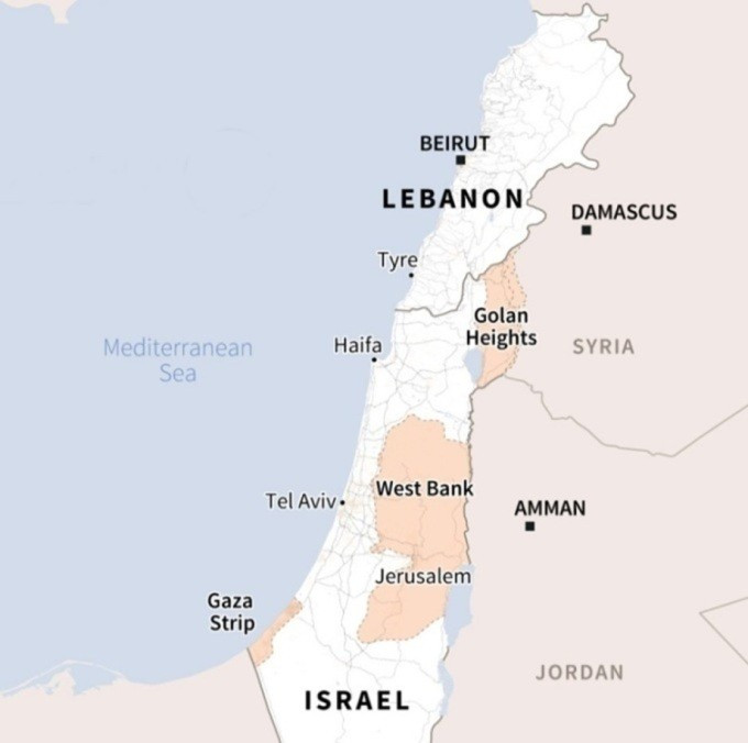 Vị trí Lebanon và Israel. Đồ họa: AFP Vị trí Lebanon và Israel. Đồ họa: AFP