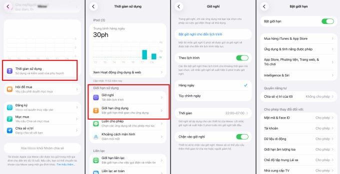 Màn hình thiết lập thời gian sử dụng cho iPad trên máy của phụ huynh.