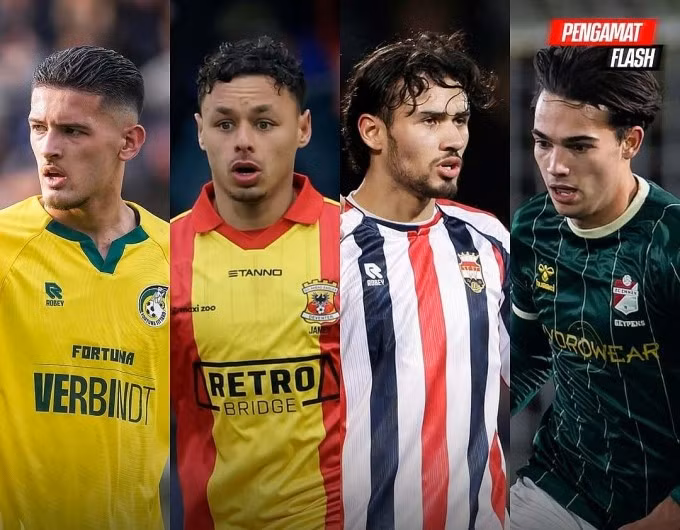 Bốn cầu thủ mang dòng máu lai Indonesia và Hà Lan bị cấm thi đấu tại Hà Lan, gồm Justin Hubner, Dean James, Nathan Tjoe-A-On và Tim Geypens (từ trái sang).