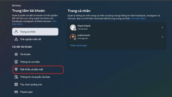 Chọn tiếp vào Mật khẩu và bảo mật Chọn tiếp vào Mật khẩu và bảo mật