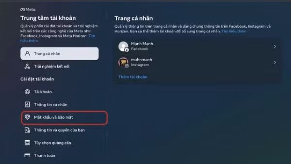 Chọn tiếp vào Mật khẩu và bảo mật