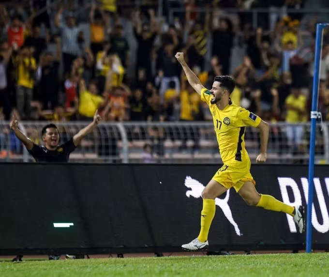 Paulo Josue mừng bàn gỡ 1-1 cho Malaysia trước Cape Verde. Ảnh: MalaysiaNT