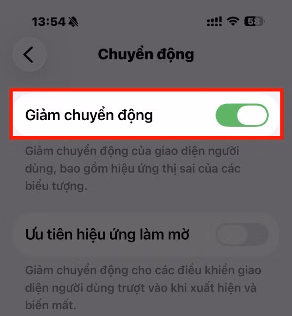 Kích hoạt chế độ Giảm chuyển động