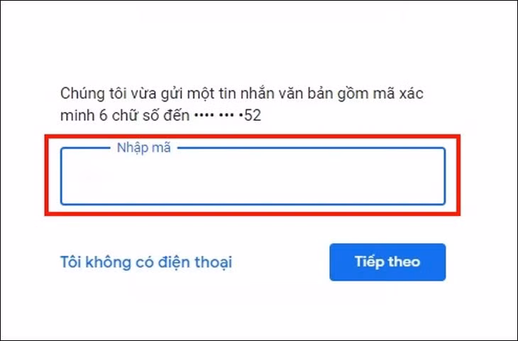 Bạn nhập mã xác minh vào và chọn Tiếp tục