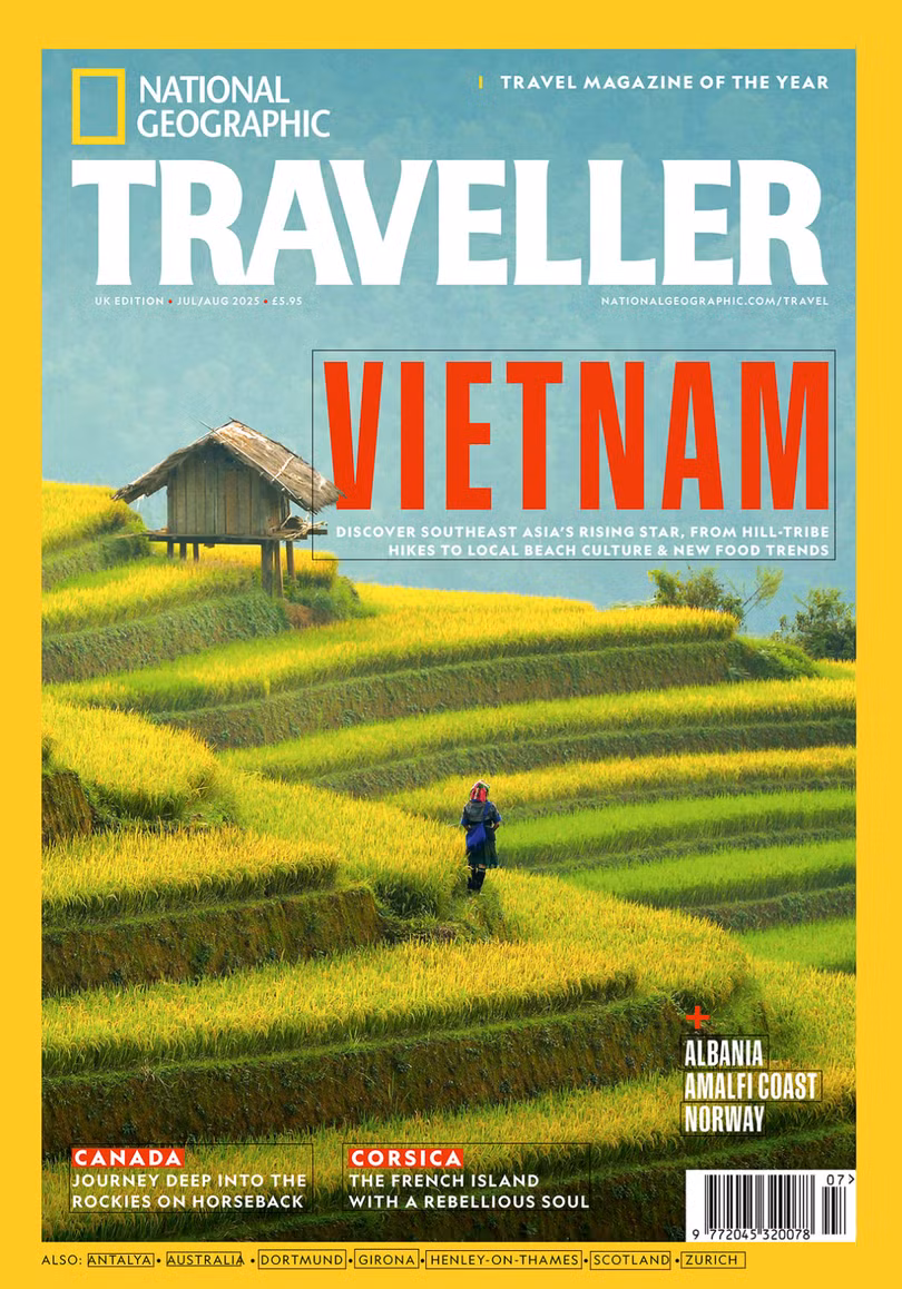 Trang bìa ấn phẩm mới nhất tháng 7-8/2025 của National Geographic Traveller.