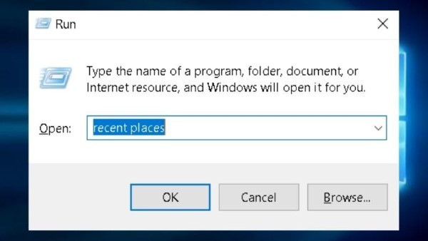 Nhập Recent Places > nhấn Enter