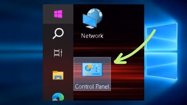 Nhấn Start > Control Panel