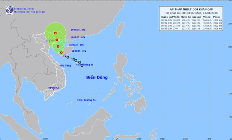 Bản đồ dự báo quỹ đạo và cường độ áp thấp nhiệt đới lúc 8h ngày 18/8/2025. untitled-1-copy.jpg