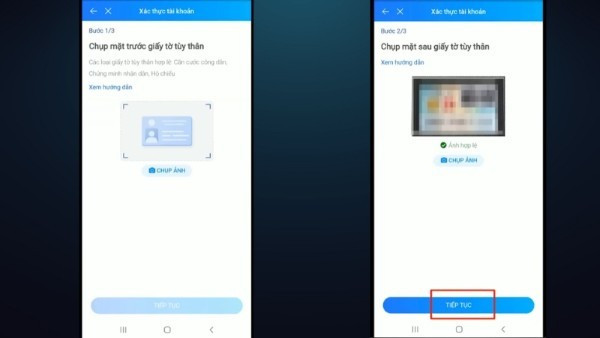 Gửi ảnh CMND/CCCD mặt trước và mặt sau