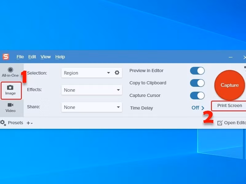 Chọn Image > Capture để chụp màn hình.