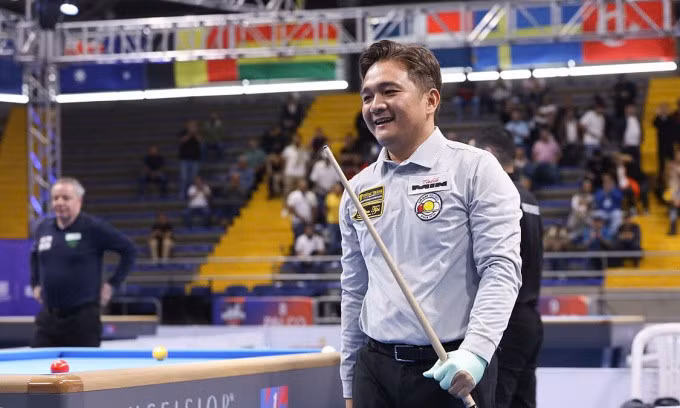 Niềm vui của Thanh Lực sau khi loại Jaspers. Ảnh: TheBilliards