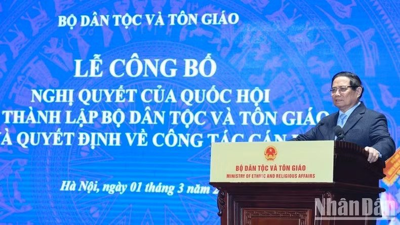Thủ tướng Phạm Minh Chính phát biểu ý kiến chỉ đạo tại buổi lễ. (Ảnh: TRẦN HẢI)