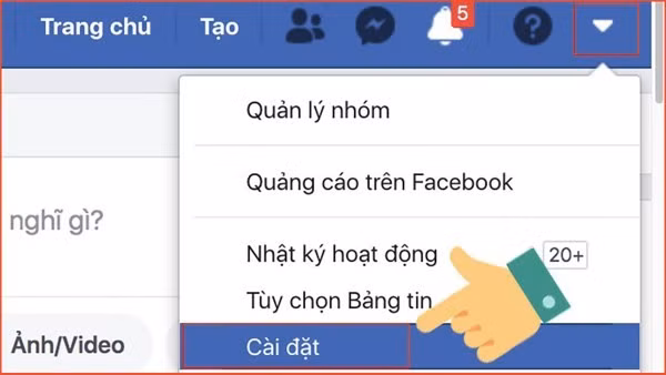 Chọn vào Cài đặt