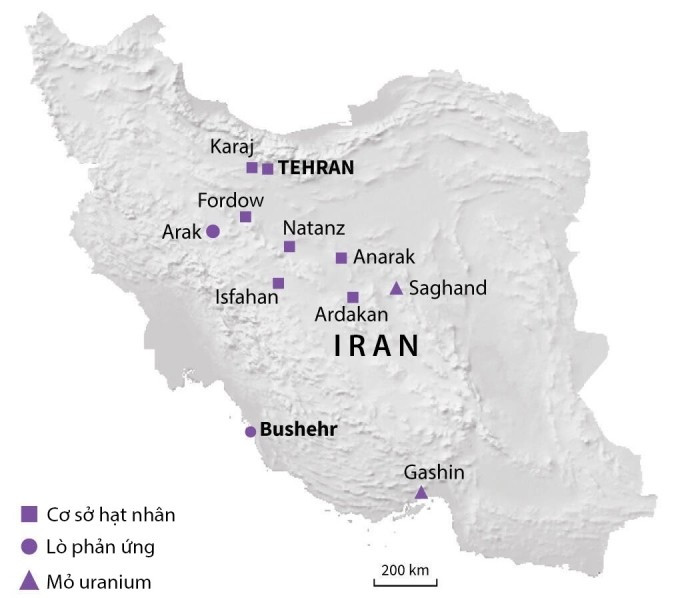 Vị trí nhà máy điện hạt nhân Bushehr và các cơ sở hạt nhân của Iran. Đồ họa: AFP