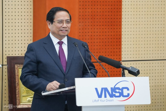 Thủ tướng Phạm Minh Chính phát biểu tại lễ khánh thành Trung tâm Vũ trụ Việt Nam, ngày 13/3/2026. Ảnh: Lưu Quý