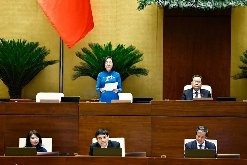 Phó Chủ tịch Quốc hội Nguyễn Thị Thanh phát biểu tại Kỳ họp thứ 9, Quốc hội khóa XV. (Ảnh: TTXVN) vna-potal-quoc-hoi-thao-luan-ve-du-thao-luat-nha-giao-8014744.jpg