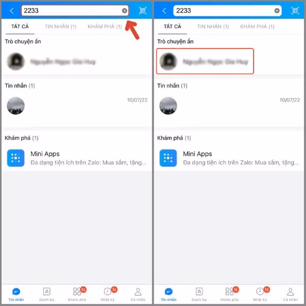 Nhập mã PIN đã thiết lập khi ẩn tin nhắn