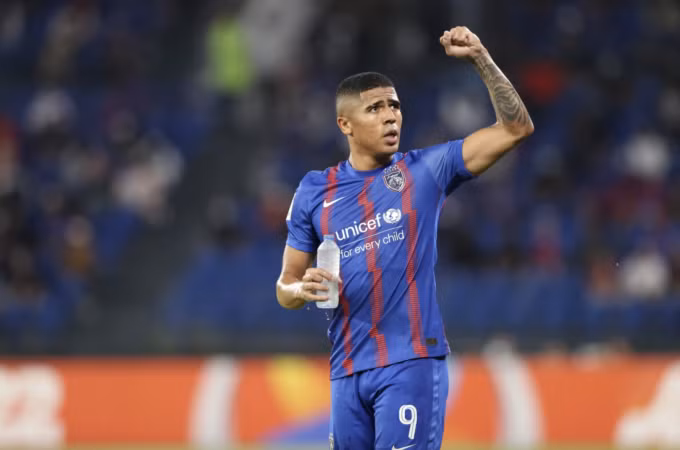 Tiền đạo người Brazil Bergson thi đấu cho Johor Darul Tazim của Malaysia ở AFC Champions League 2022 (nay là AFC Champions League Elite). Ảnh: Power Sports Image