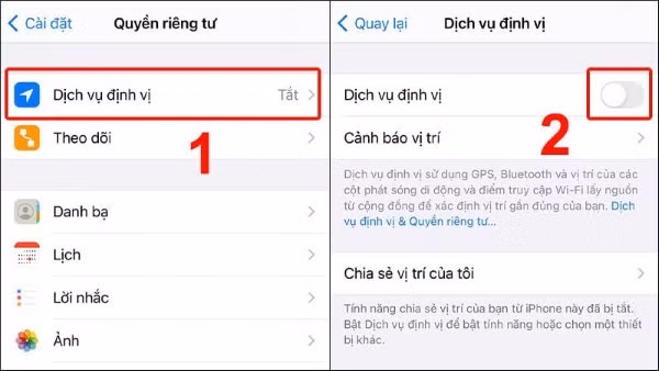 Bật tính năng Dịch vụ định vị trên iPhone