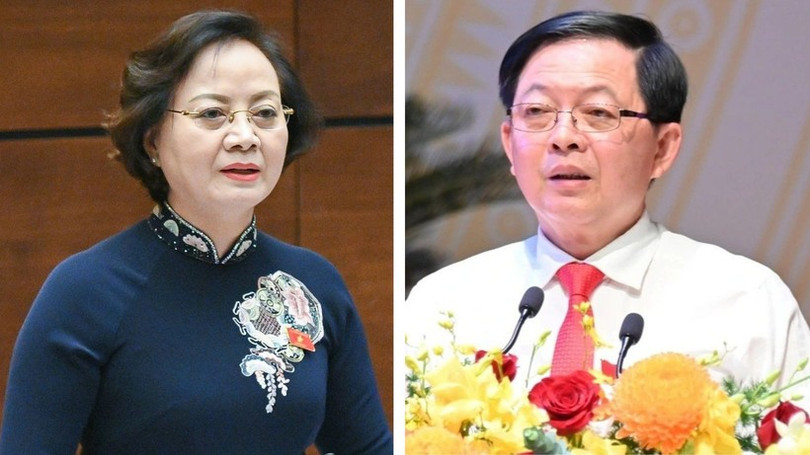 Hai tân Phó Thủ tướng Chính phủ: Phạm Thị Thanh Trà và Hồ Quốc Dũng. (Ảnh: Văn Toản) image.jpg